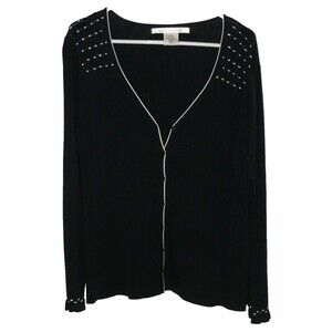 Max Studio Long Sleeves Button Front Black White Cardigan Sweater Size L